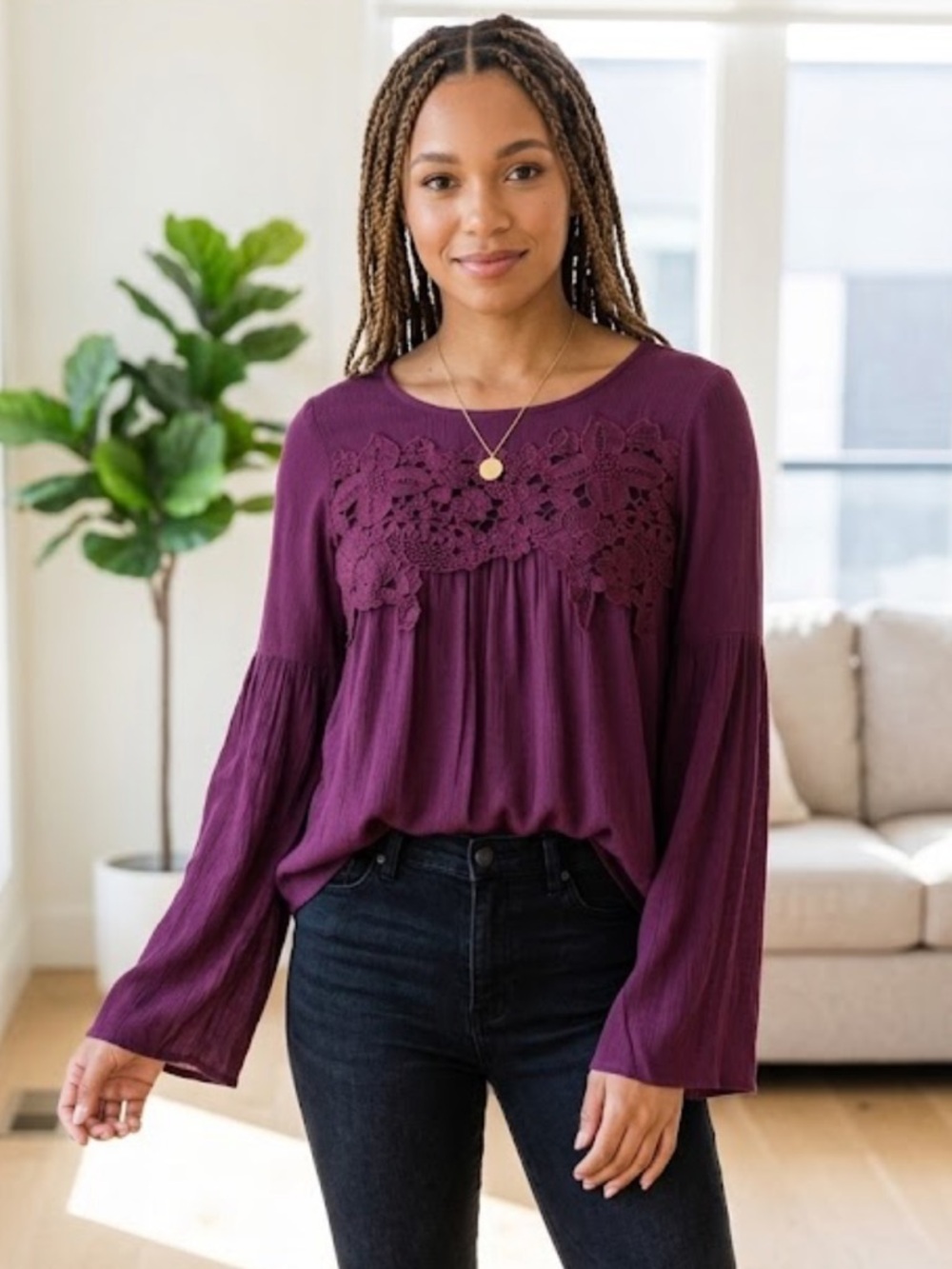 Kismet by Milly Plum Lace Crochet Boho Blouse